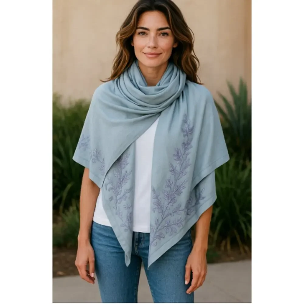Sheer Beaded Silver Gray Georgette Long Vintage Scarf